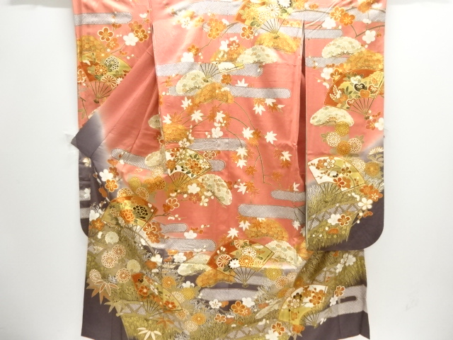JAPANESE KIMONO / FURISODE / KINSAI / FOLDING FAN PATTERN